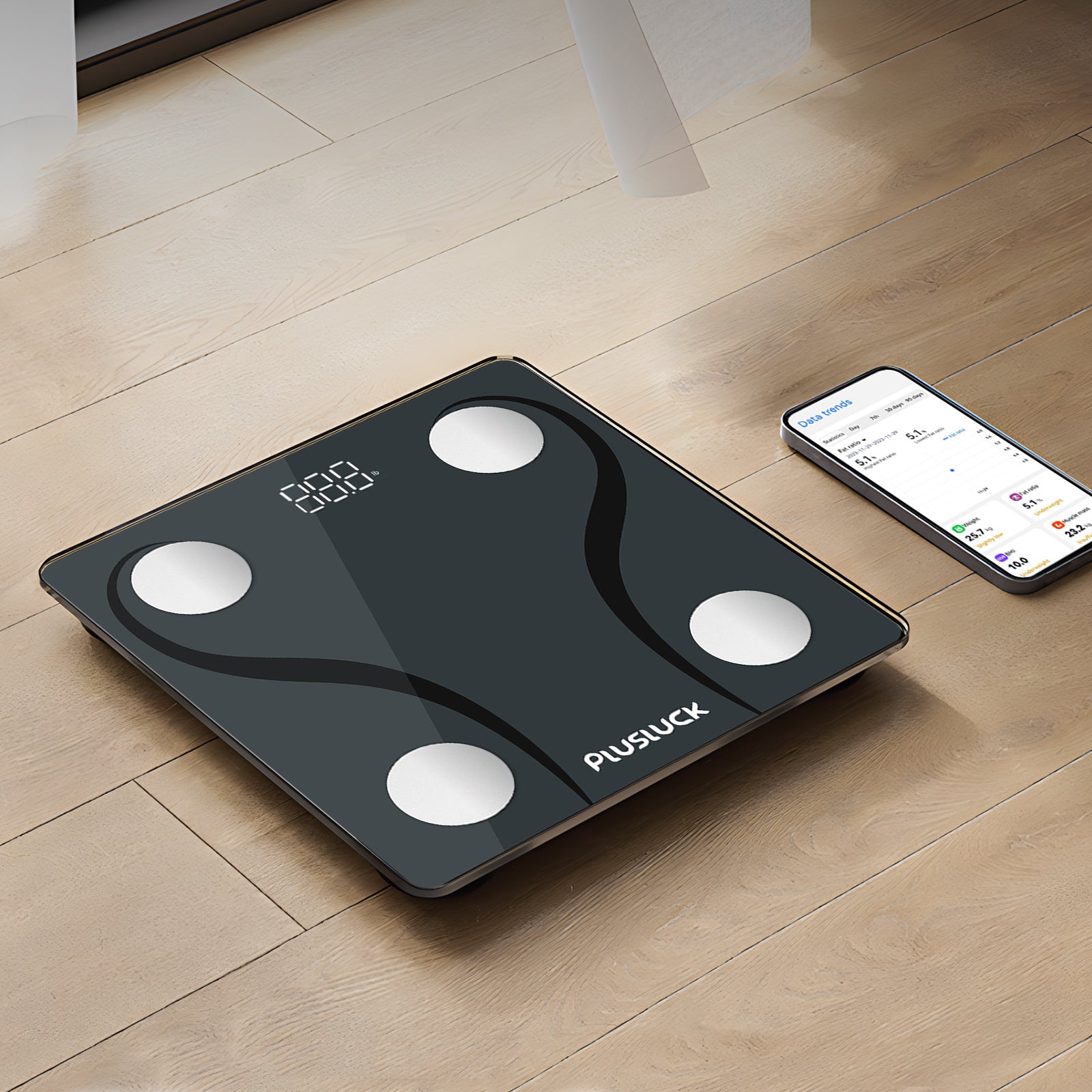 PLusluck Smart Scale, Digital Bathroom Scale BMI Weighing Body Fat Scale, Body Composition Monitor Health Analyzer -with Smartphone App